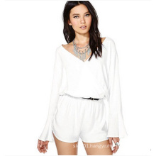 White Chiffon Long Sleeve Sexy Jumpsuit for Women and Ladies OEM